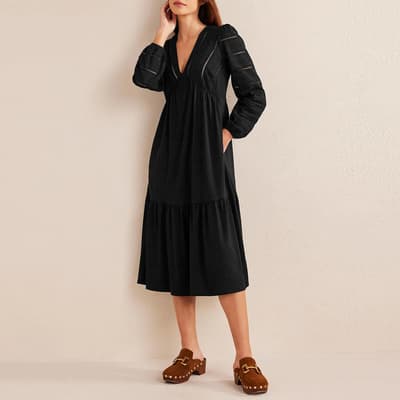 Black Woven Mix Midi Jersey Dress