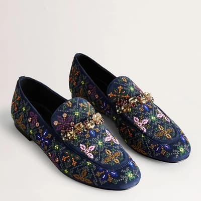Multi Embellished Trim Loafers