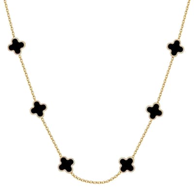 18K Gold Black Enamel Station Necklace