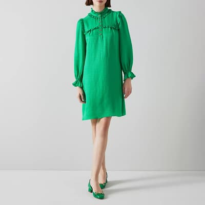 Green Edie Silk Blend Mini Dress