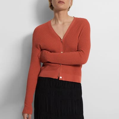 Red Textured Cotton Blend Cardigan