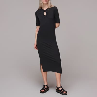 Black Keyhole Jersey Cotton Dress