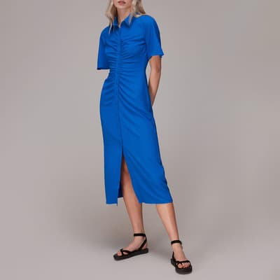 Blue Textured Ruched Dress