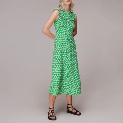 Green Daisy Floral Print Midi Dress