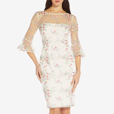 Pink Embroidered Bell Sleeve Dress