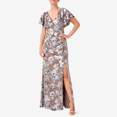 Multi Foiled Velvet Floral Print Maxi Dress