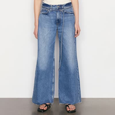 Mid Blue High Rise Wide Leg Jeans