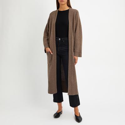 Mushroom Cashmere Blend Longline Cardigan