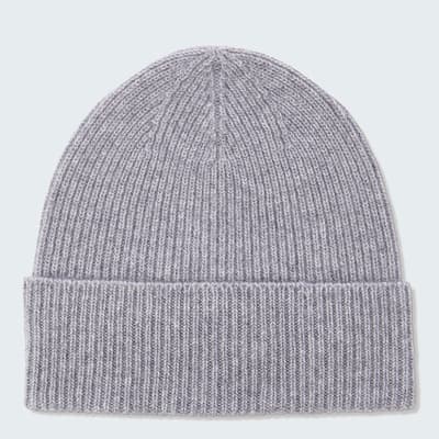 Grey Cashmere Ribbed Beanie