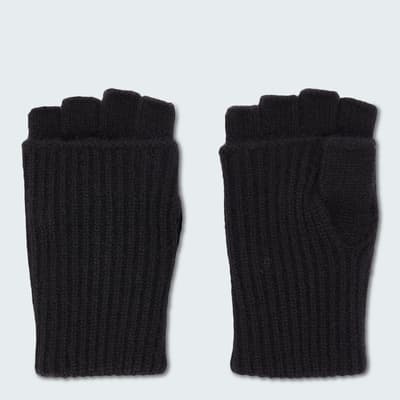 Black Cashmere Ribbed Fingerless Gloves