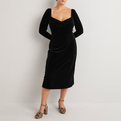 Black Velvet Jersey Midi Dress