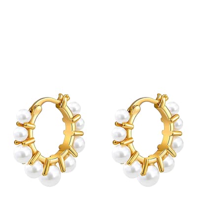18K Gold Pearl Mini Hoop Earrings