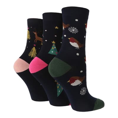 Navy Pringle 3 Pack Robin, Tree, Reindeer Socks