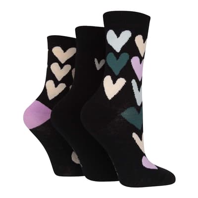 Black 3 Pack Filled Heart Socks