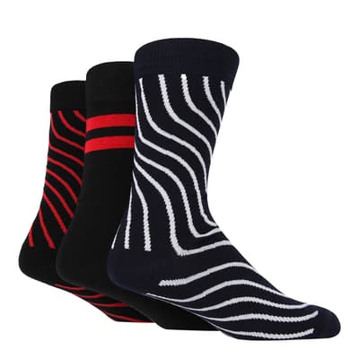 Red 3 Pack Wave Stripes Socks