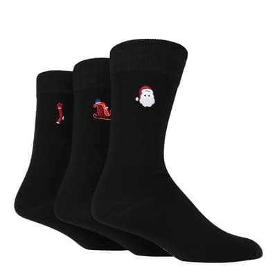 Black 3 Pack Christmas Icon Socks