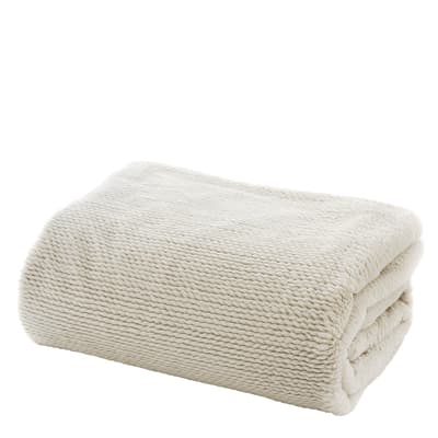 Sandringham Knit Style Faux Fur Bed Throw, Biscuit