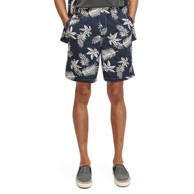 Navy Printed Relaxed Short