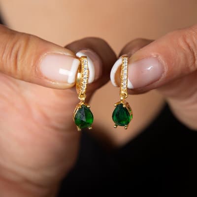 Green & Gold Huggie Earrings