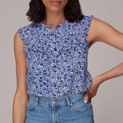 Blue Floral Print Sleeveless Blouse