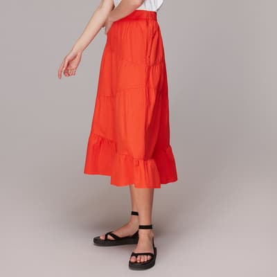 Red Maria Tiered Cotton Skirt