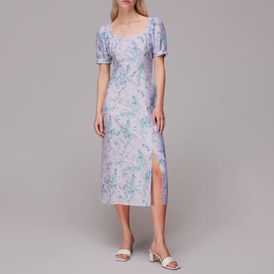 Lilac Floral Print Linen Blend Midi Dress