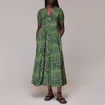 Green Animal Print Midi Dress