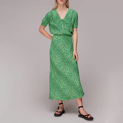 Green Printed Bias Cut Skirt
