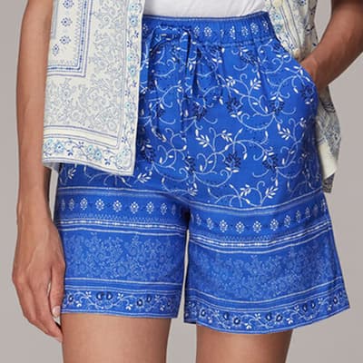 Blue Floral Print Cotton Shorts