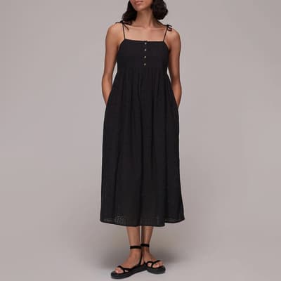 Black Mabel Broderie Cotton Midi Dress
