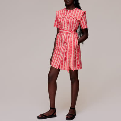 Red Collared Floral Cotton Mini Dress