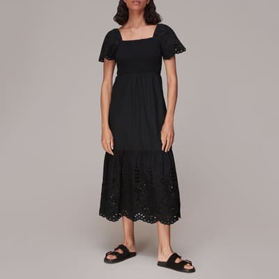 Black Carrie Broderie Cotton Midi Dress