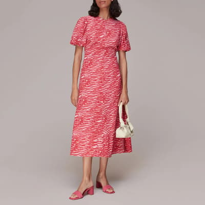 Pink Animal Print Silk Midi Dress