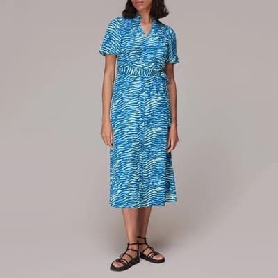 Blue Animal Print Midi Dress