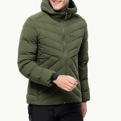 Green Athletic Down Hooded Weather Resist Jacket