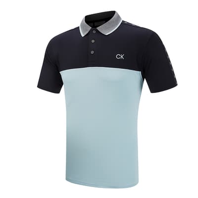 Artic Ice/Navy Knitted Cotton Contrast Polo Shirt