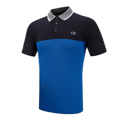 Blue/Navy Knitted Cotton Contrast Polo Shirt