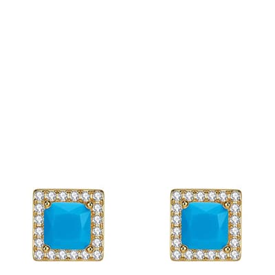 18K Gold Plated Turquoise Square Stud Cz Earrings