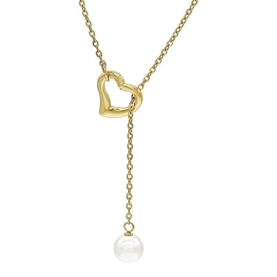18k Gold Love Lariat Pearl Necklace