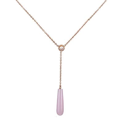 18K Rose Gold Pink Gemstone & Cz Y Necklace