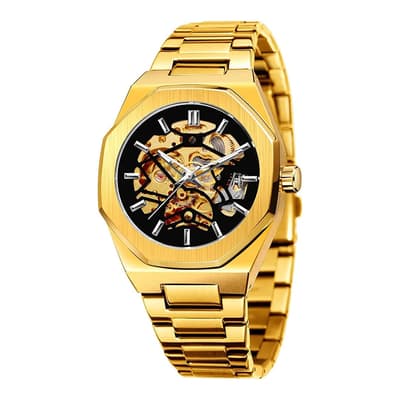 18K Gold Automatic Watch With Black Dial