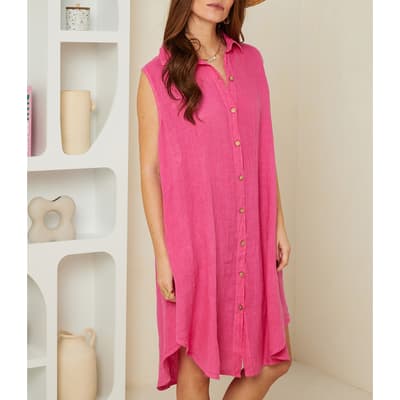 Pink Back Detail Linen Dress
