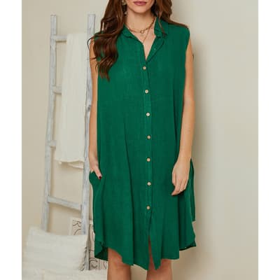 Green Back Detail Linen Dress