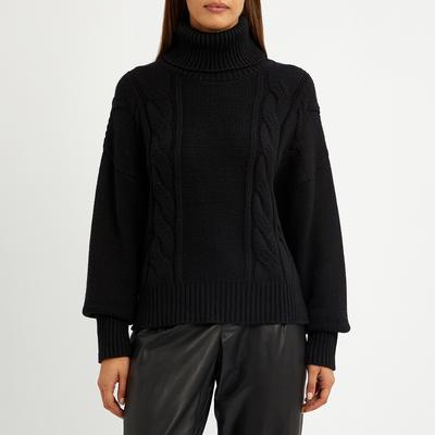 Black Cashmere Blend Cable Knit Roll Neck Jumper