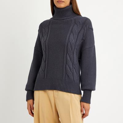 Slate Cashmere Blend Cable Knit Roll Neck Jumper