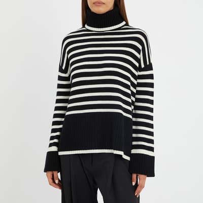 Black / Cream Cashmere Blend Stripe Jumper