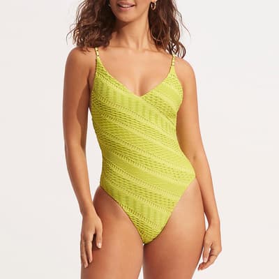 Lime V Neck One Piece Swimsuit