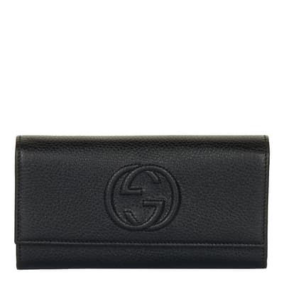 Gucci Black Calf Skin Leather Flap Closure Wallet