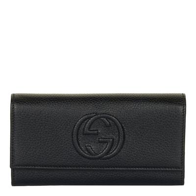 Black Gucci Calf Skin Leather Flap Closure Wallet