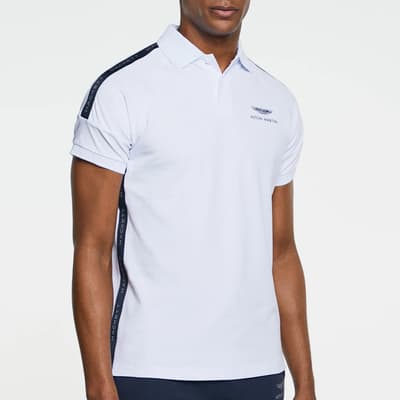 White AMR Logo Tape Cotton Blend Polo Shirt